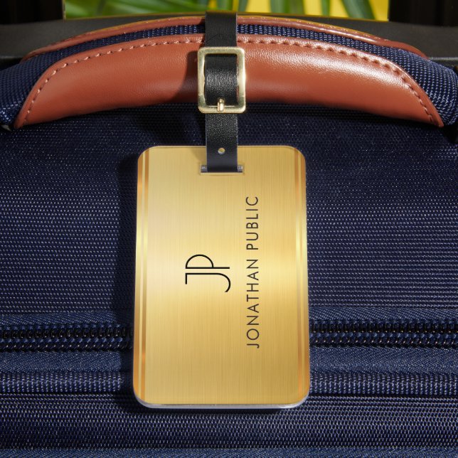 Goldenes Aussehen Moderner Eleganter Mit Monogramm Gepäckanhänger (Vorderseite Insitu 2)