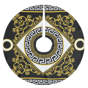 Goldenes Barock: Griechische schwarze Grenze Polyester Weihnachtsbaumdecke