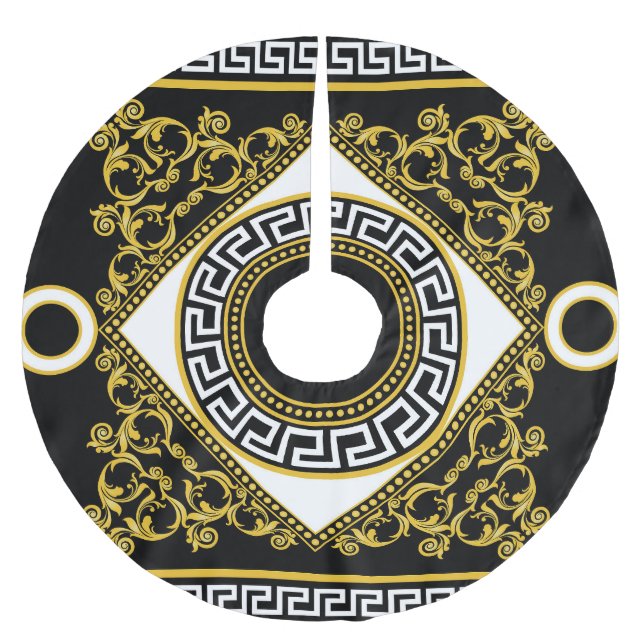 Goldenes Barock: Griechische schwarze Grenze Polyester Weihnachtsbaumdecke (Vorderseite)