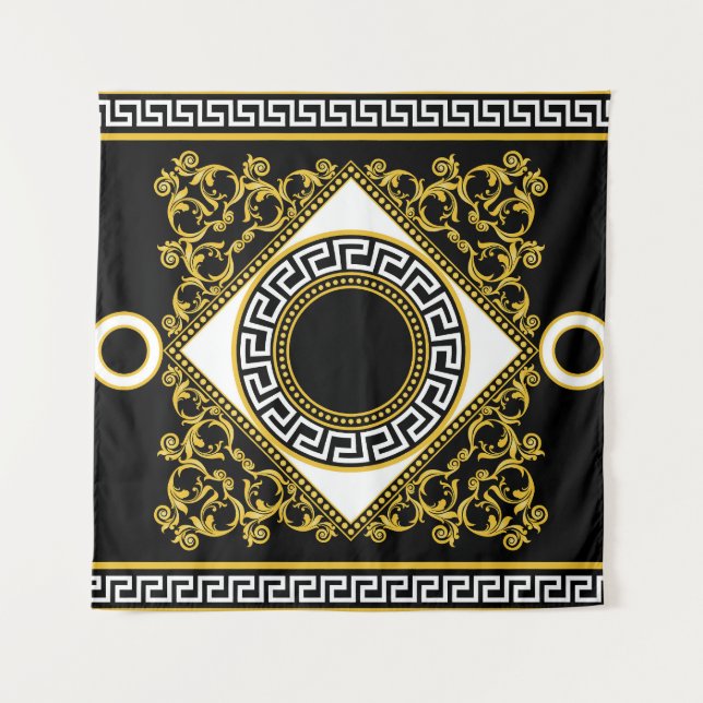 Goldenes Barock: Griechische schwarze Grenze Wandteppich (Vorderseite)