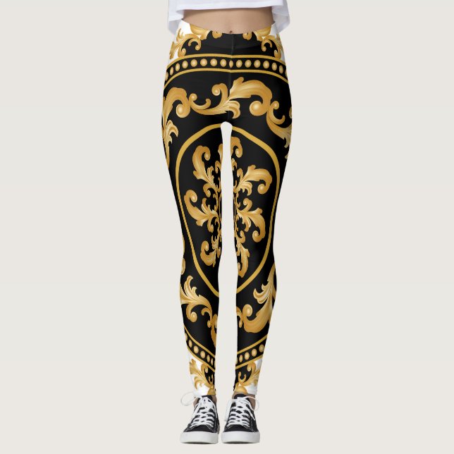 Goldenes Barock, Ketten, schwarze Dekoration Leggings (Vorderseite)