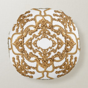 Goldenes Barock: Luxuriöses Ornament Design. Rundes Kissen