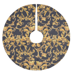 Goldenes Barock, Muster mit Blättern und Schnörkel Polyester Weihnachtsbaumdecke