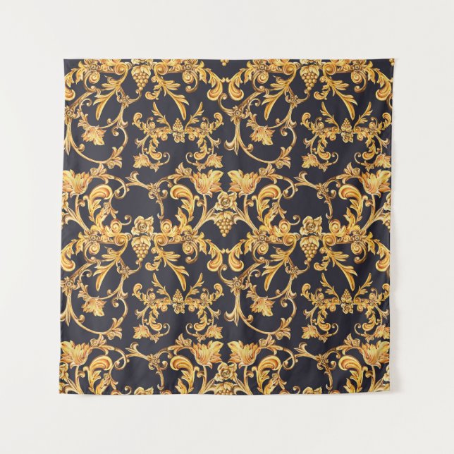 Goldenes Barock, Scroll Verlasse Muster. Wandteppich (Vorderseite)
