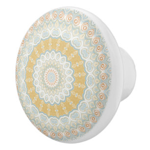 Goldenes Beige und Blaues Mandala-Musterdesign Keramikknauf