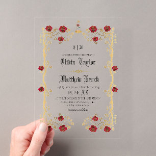 Goldenes Biest & die Schönheit Märchenhochzeit  Acryleinladungen