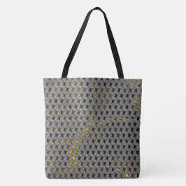 Goldenes Bild unter grauen Tellern, längliche Quad Tasche