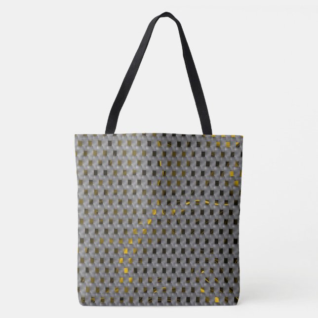 Goldenes Bild unter grauen Tellern, längliche Quad Tasche (Vorderseite)
