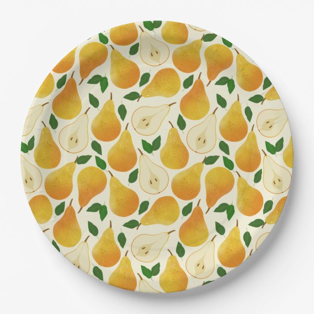 Goldenes Birnenmuster Pappteller (Vorderseite)