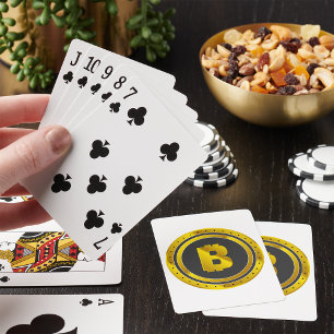 Goldenes Bitcoin-Symbol Digitale Währung Spielkarten