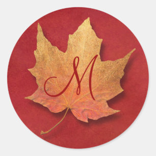 Goldenes Blatt individuell anpassbare Monogramm Runder Aufkleber