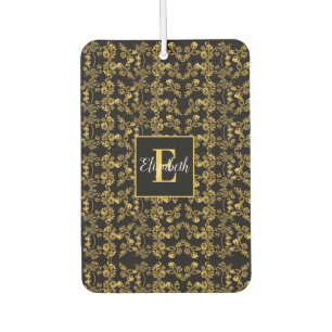 Goldenes Blatt und schwarzer Luxus Monogramm Autolufterfrischer