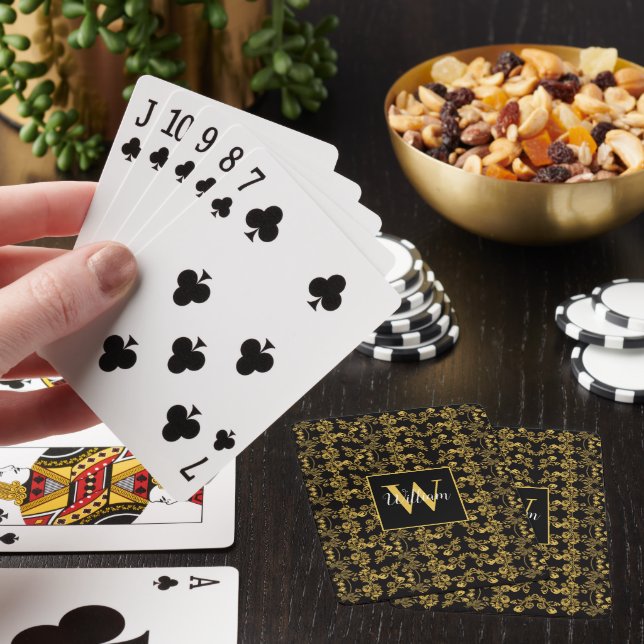 Goldenes Blatt und schwarzer Luxus | Monogramm Spielkarten (In Situ)