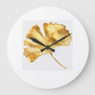 Goldenes Blatt-Wanduhr – Botanisches Design  Große Wanduhr