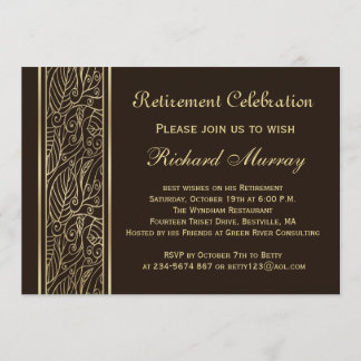 Goldenes Blätter auf braunem Ruhestands-Party Einladung