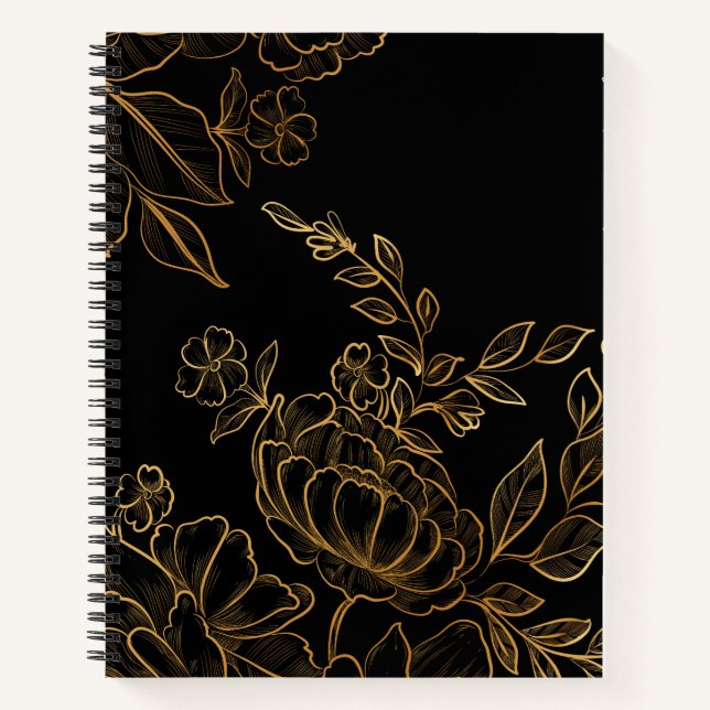 goldenes Blume dunkles Notebook Notizbuch (Vorderseite)