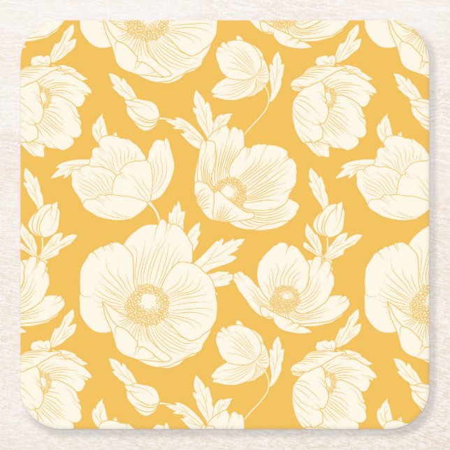 Goldenes Blumen-Muster Rechteckiger Pappuntersetzer (Vorderseite)