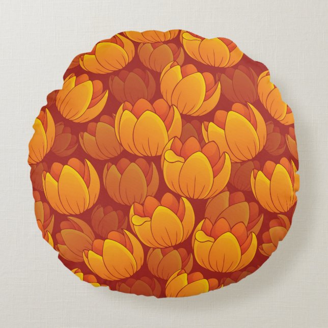 Goldenes Blumen-Muster Rundes Kissen (Vorderseite)