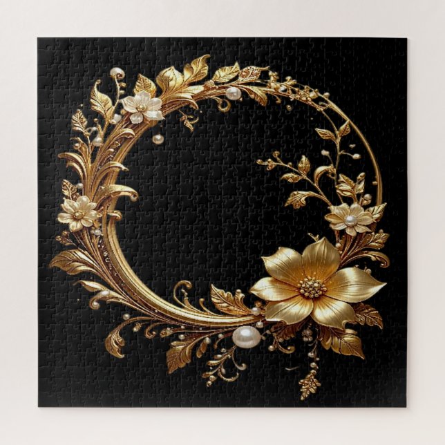 Goldenes Blumen-Ornament-Puzzle (Vertikal)