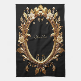 Goldenes Blumen-Ornament-Rahmen-Küchenhandtuch Geschirrtuch