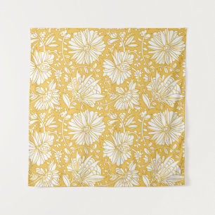 Goldenes Blumendoodle, abstrakt handgezeichnet Wandteppich