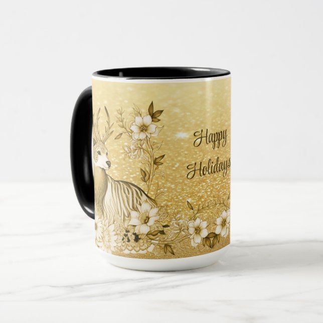 Goldenes Blumengeweih-Mug Tasse (Vorderseite Links)