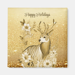 Goldenes Blumengeweih-Weihnachtsmagnet Magnet