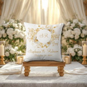 Goldenes Blumenmonogramm-Logo-Hochzeitsgeschenk Kissen