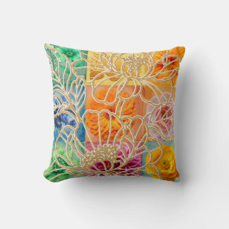 Goldenes Blumenmosaik-Kissen Kissen