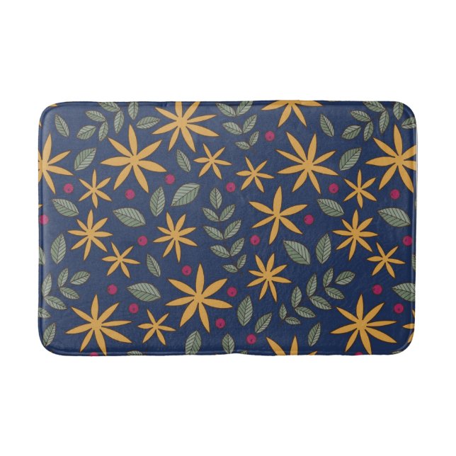 Goldenes Blumenmuster Botanisches Design Badematte (Vorderseite)