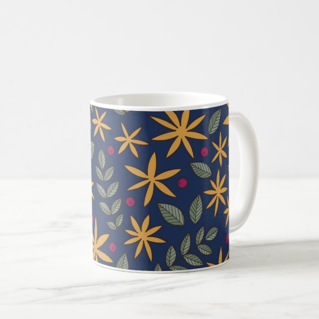 Goldenes Blumenmuster Botanisches Design Kaffeetasse (VorderseiteRechts)