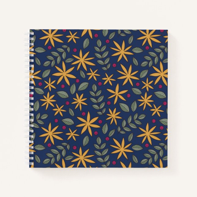 Goldenes Blumenmuster Botanisches Design Notizbuch (Vorderseite)