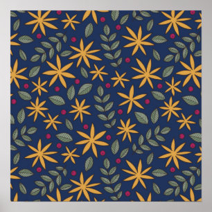 Goldenes Blumenmuster Botanisches Design Poster