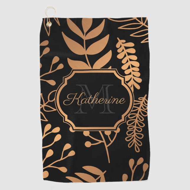 Goldenes Blumenmuster Golfhandtuch (Vorderseite)