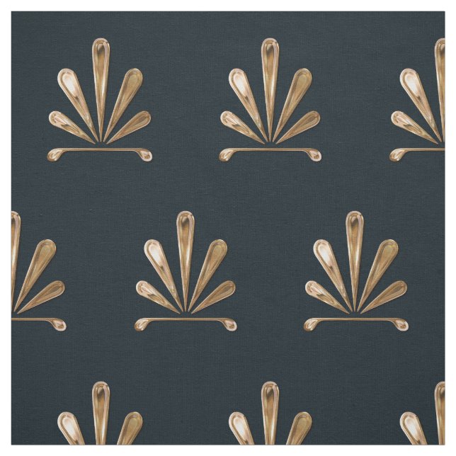 Goldenes Blumenmuster mit dunkelblauem Hintergrund Stoff (Muster)