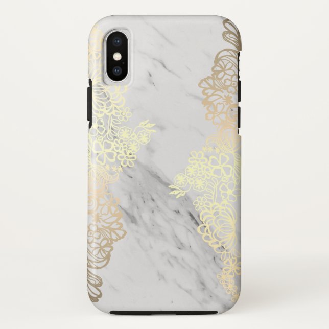 Goldenes Blumenmuster und Marmor Case-Mate iPhone Hülle (Rückseite)