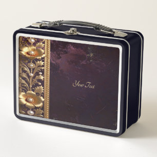 Goldenes Blumenornament-Lunchbox Metall Brotdose