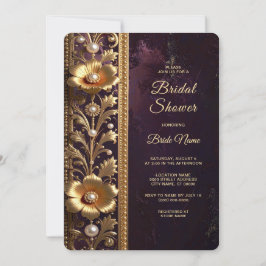 Goldenes Blumenornament mit Perlen Brautparty Einladung