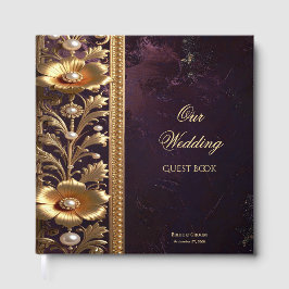 Goldenes Blumenornament mit Perlen Gästebuch