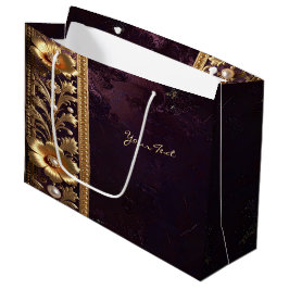 Goldenes Blumenornament mit Perlen Geschenktasche Große Geschenktüte