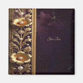 Goldenes Blumenornament mit Perlen Magnet