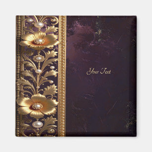 Goldenes Blumenornament mit Perlen Magnet