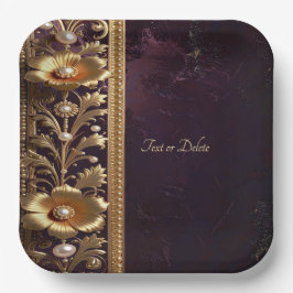 Goldenes Blumenornament mit Perlen-Papierteller Pappteller
