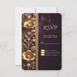 Goldenes Blumenornament mit Perlen RSVP-Karte RSVP Karte