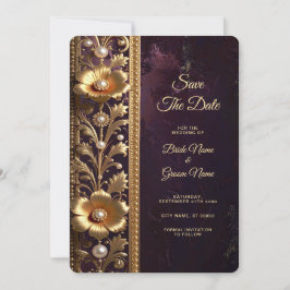 Goldenes Blumenornament mit Perlen Save The Date