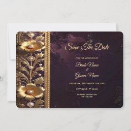 Goldenes Blumenornament mit Perlen Save The Date