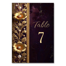 Goldenes Blumenornament mit Perlen Tischnummer