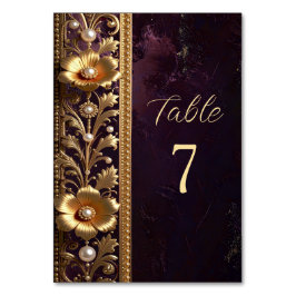 Goldenes Blumenornament mit Perlen Tischnummer