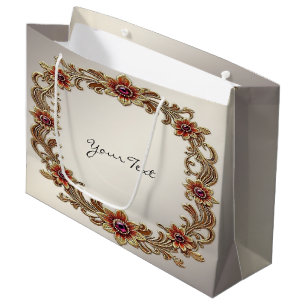 Goldenes Blumenrahmen-Geschenktasche mit roten Ste Große Geschenktüte
