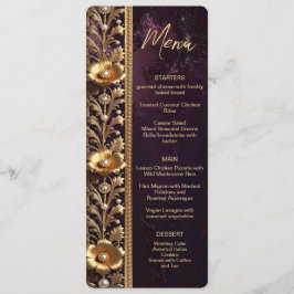 Goldenes Blumenschmuck-Menü mit Perlen Menükarte